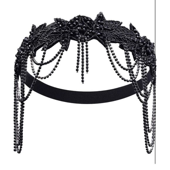 NWT 1920s Beaded Rhinestone Headband Flapper Gatsby - Picture 6 of 8